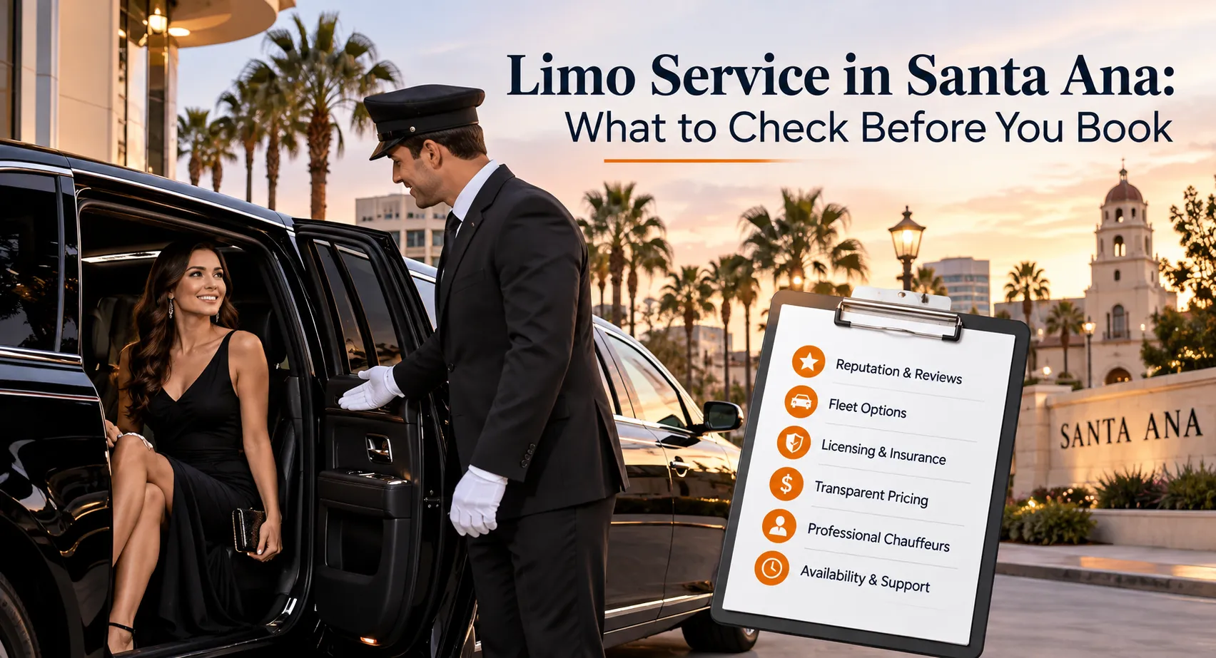 Limo service in Santa Ana — luxury black SUV with professional chauffeur at the ready
